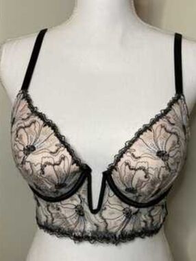 NWT Black & White Floral Underwire Lace Longline Drop Push Up Bra
